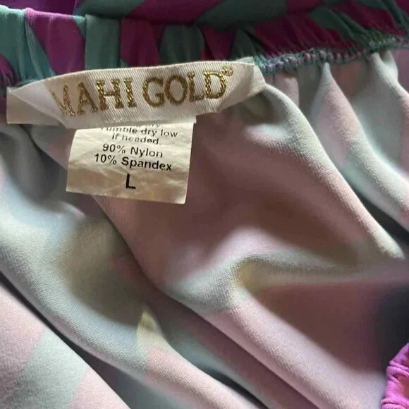 Mahi Gold Purple & Turquoise Geometric Mini Dress - Off-The-Shoulder - Size L - Picture 4 of 4